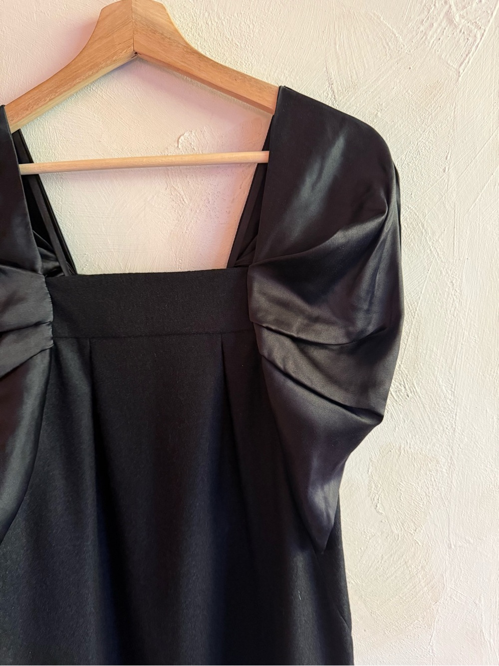 Vanessa Bruno Black Wool Silk Mini Dress Satin Puff Sleeve Square Neck S/M - Picture 5 of 15